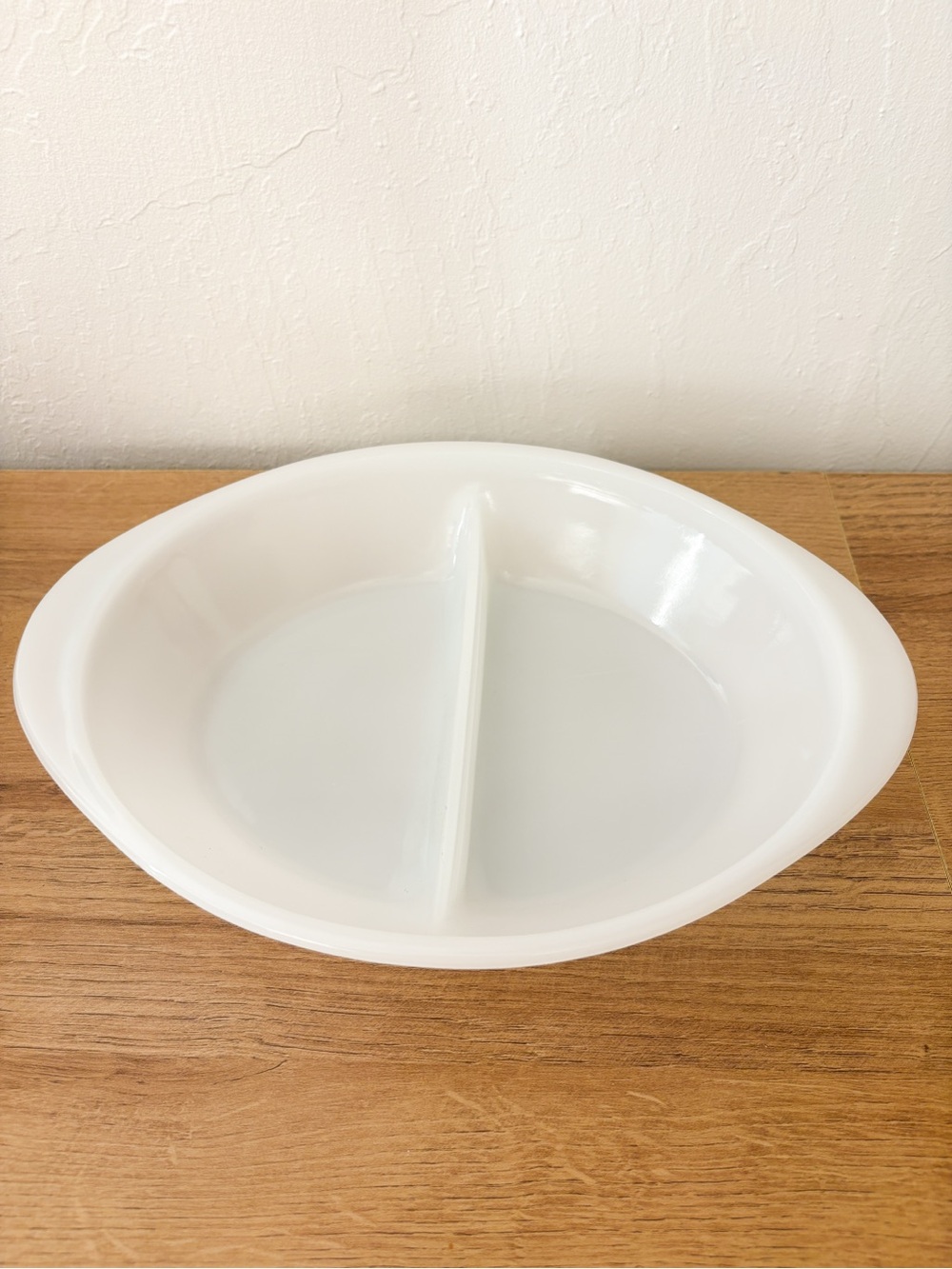 Vintage Glasbake Divided Opal White Milk Glass Casserole Baking Dish J2352